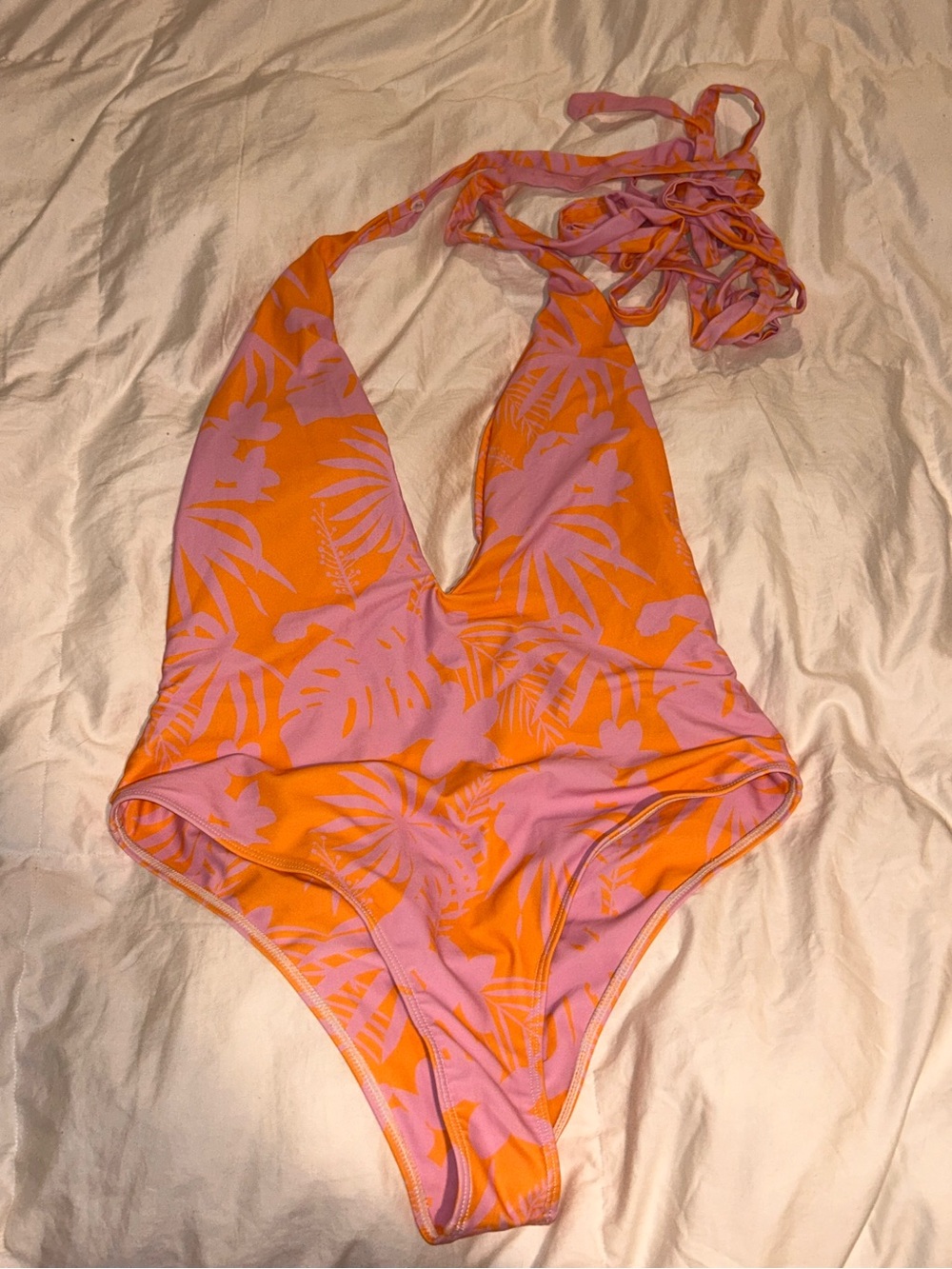 NWOT Pink Lily Orange and Pink Tropical Print One-Piece Swimsuit